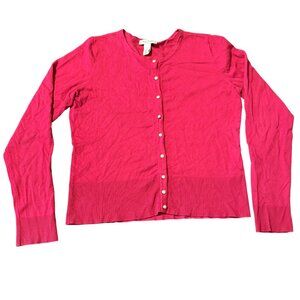 White House Black Market Womens Cardigan Large Pink‎ Button-Up Sweater